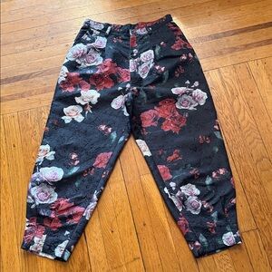 NWOT Free People Black Floral Jacquard Joggers with Red & Pink Roses
